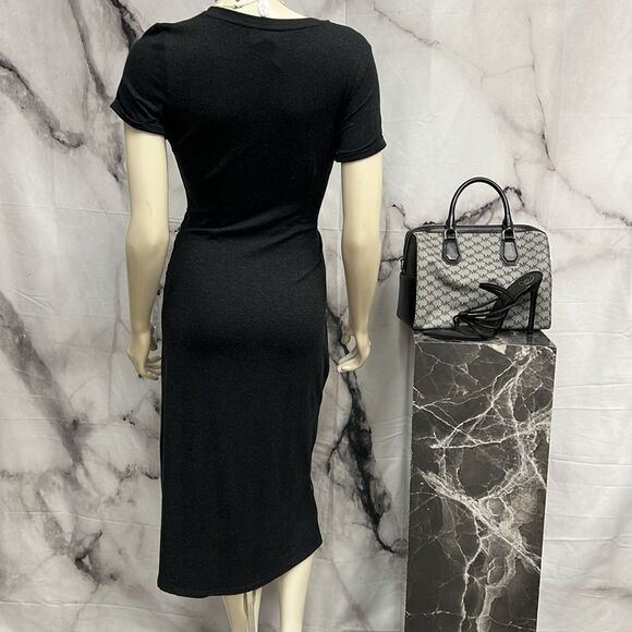 Anthropology dress charcoal, short sleeve mid length - Picture 7 of 8